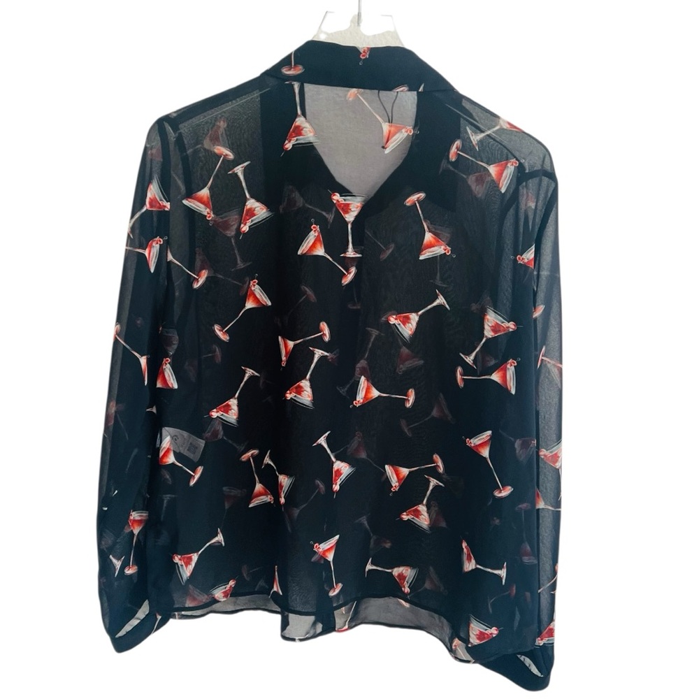 Zara Black Sheer Blouse with Red Martini Design